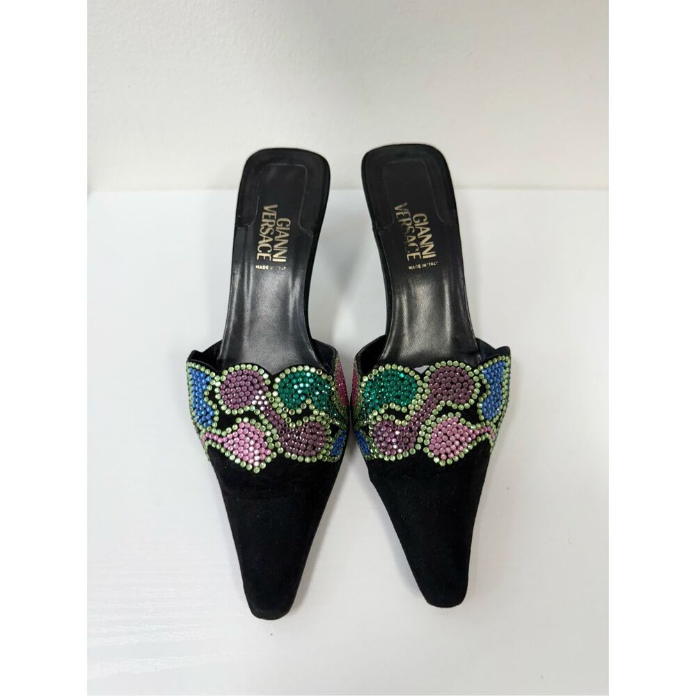 Vintage Gianni Versace Suede Rhinestone Mules Heels‎ 36 1/2